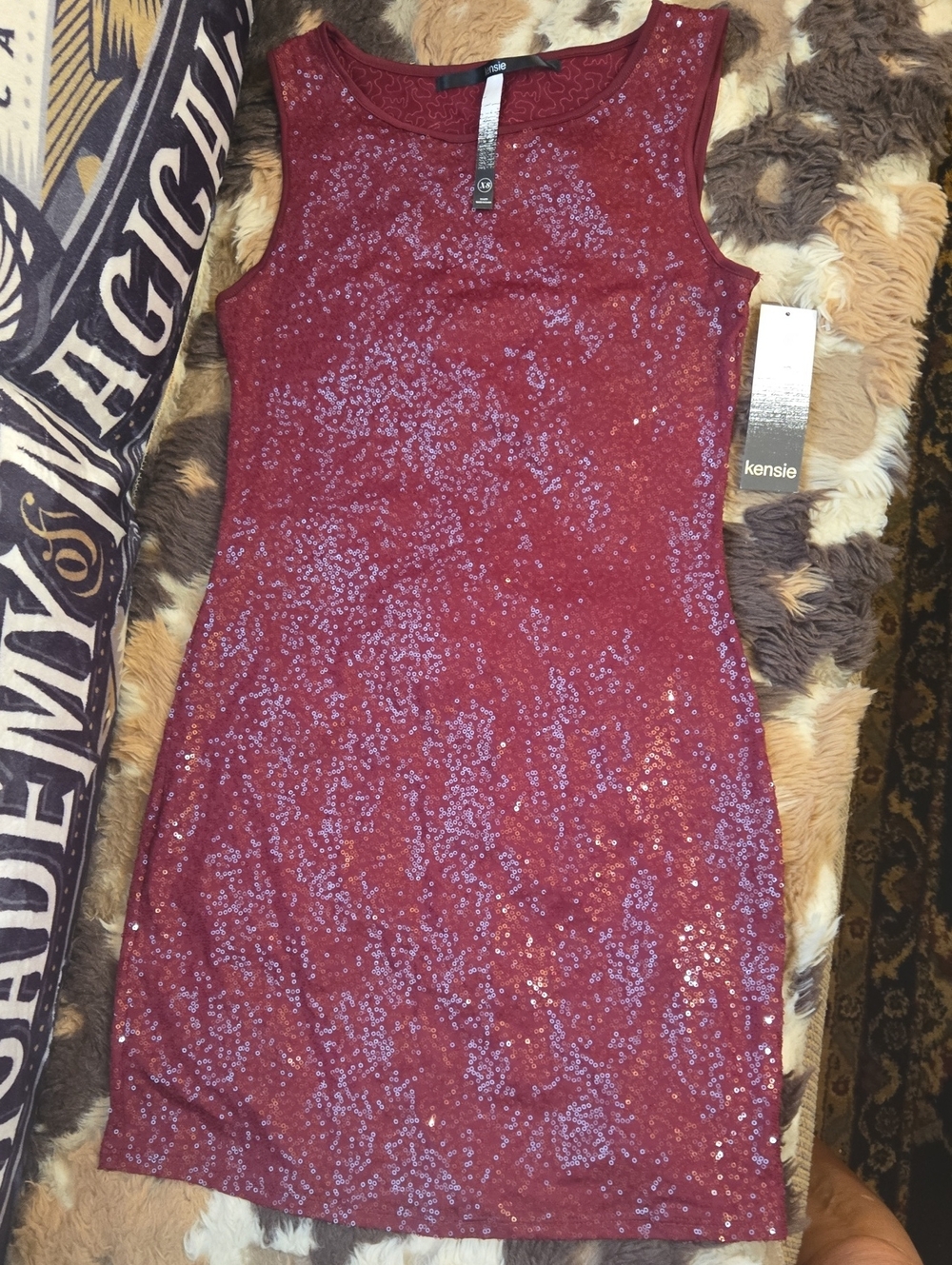 Kensie Easy To Style Sleeveless Sequin Mini Dress in Wine Red